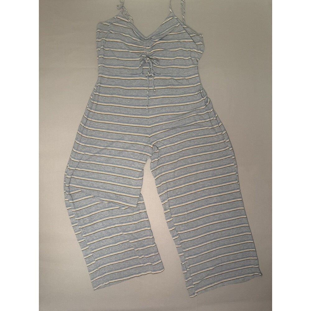 Wild Fable Jumpsuit   Casual Gray Striped Adjustable Straps Summer Beach Vibe M